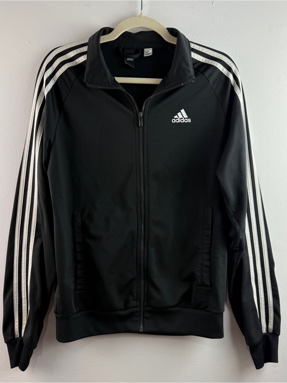 Adidas Track Jacket Mens Small Full Zip Black White 3 Stripe Performance Logo